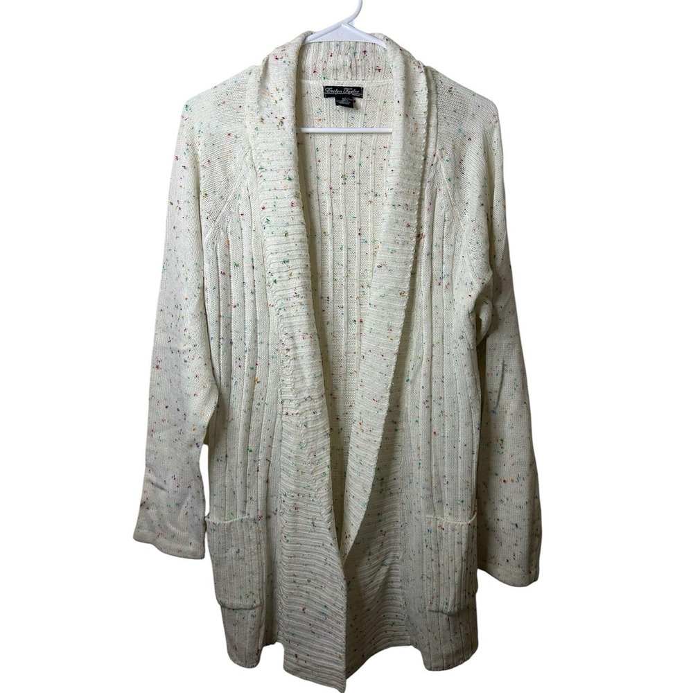 Evelyn Taylor White Pastel Dots Warm Long Sleeve Duster Cardigan 2XL Casual Fun